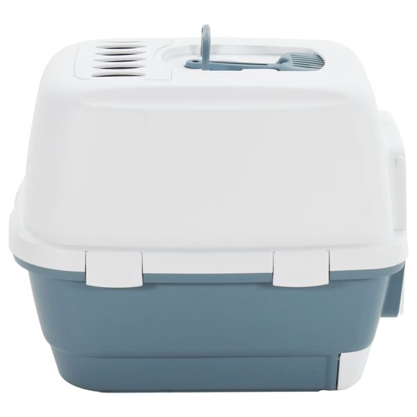 vidaXL Kattenbak met deksel 58x45x48 cm polypropeen wit en blauw