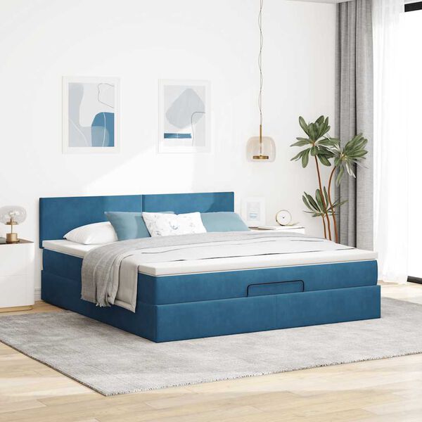 vidaXL Ottoman bed met matras 180x200 cm fluweel donkerblauw
