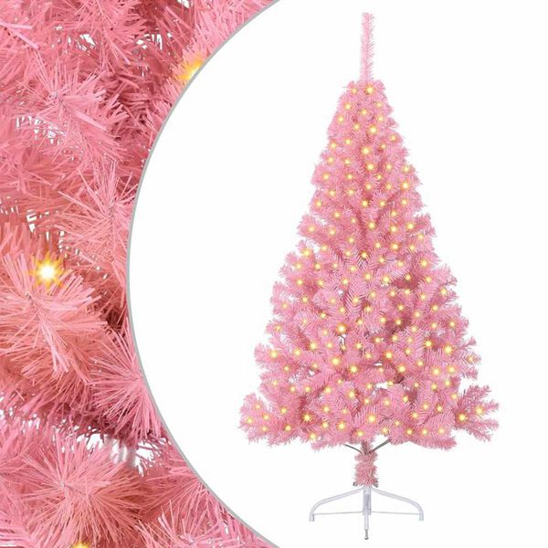vidaXL Kunstmatig Voorverlicht Kerstboom met 300 LED Roze 180 cm PVC