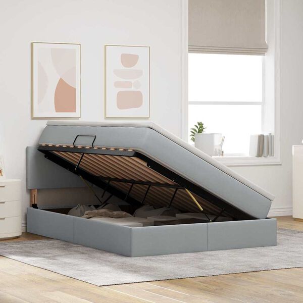 vidaXL Opbergbed met LED met matras Lichtgrijs 140 x 190 cm Polyester