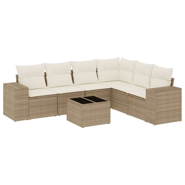 vidaXL 7-delige Loungeset met kussens poly rattan beige