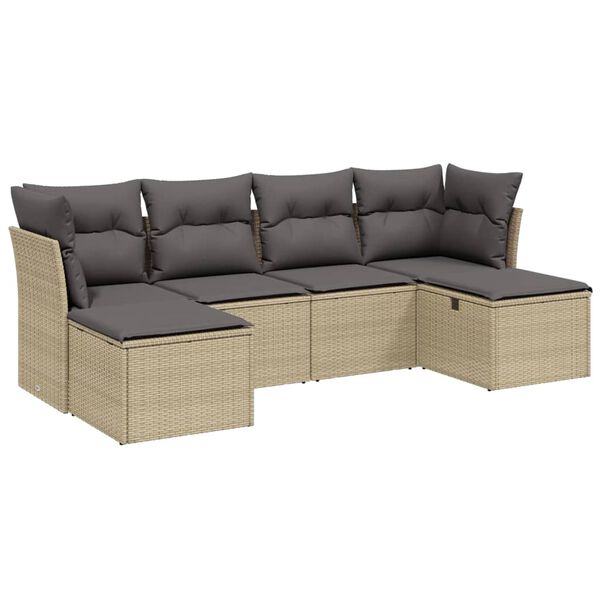 vidaXL 6-delige Loungeset met kussens poly rattan gemengd beige