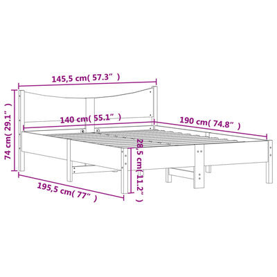 vidaXL Bed met matras massief grenenhout wasbruin 140x190 cm