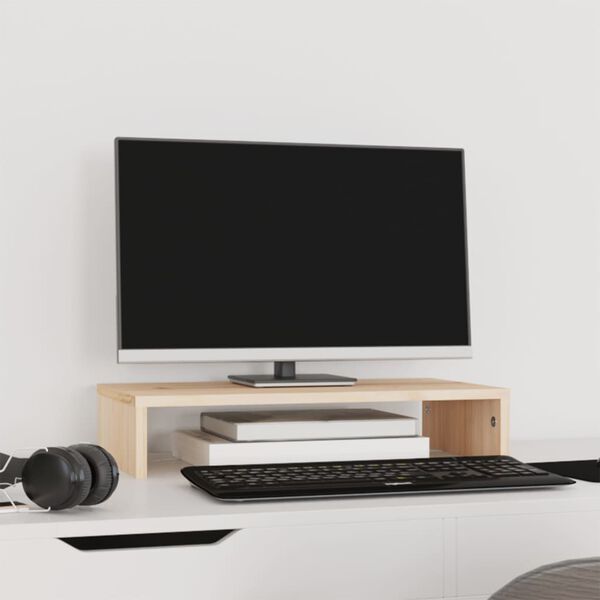vidaXL Monitorstandaard 50x27x10 cm massief grenenhout