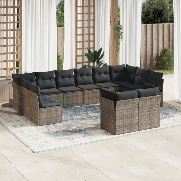 vidaXL 12-delige Loungeset met kussens poly rattan grijs