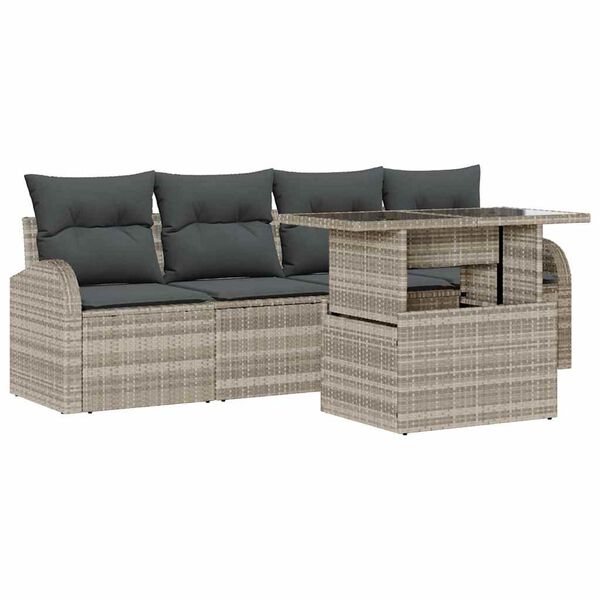 vidaXL Tuin Sofa Set met kussen 5 pcs Lichtgrijs Poly Rattan