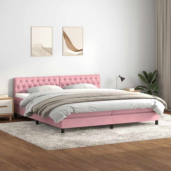 vidaXL Boxspring met matras fluweel roze 180x210 cm