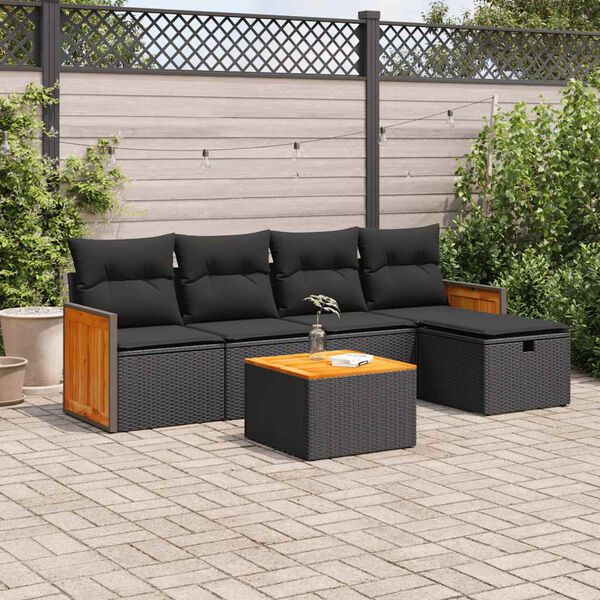 vidaXL 6-delige Loungeset met kussens poly rattan zwart
