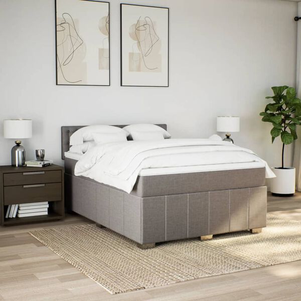 vidaXL Boxspring met matras stof taupe 160x200 cm