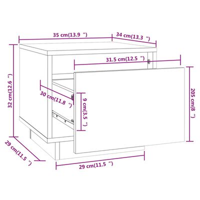 vidaXL Nachtkastje 35x34x32 cm massief grenenhout wit