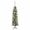 vidaXL Kunstmatige slanke kerstboom met 150 LED Groen en Wit 120 cm