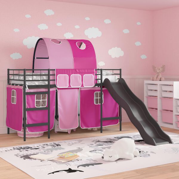 vidaXL Loftbed voor Kids Zwart en Roze 74,5 x 190 cm Metaal