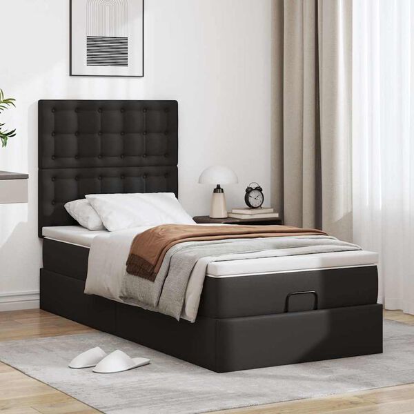 vidaXL Ottoman bed met matras en LED's 90x200cm kunstleer zwart