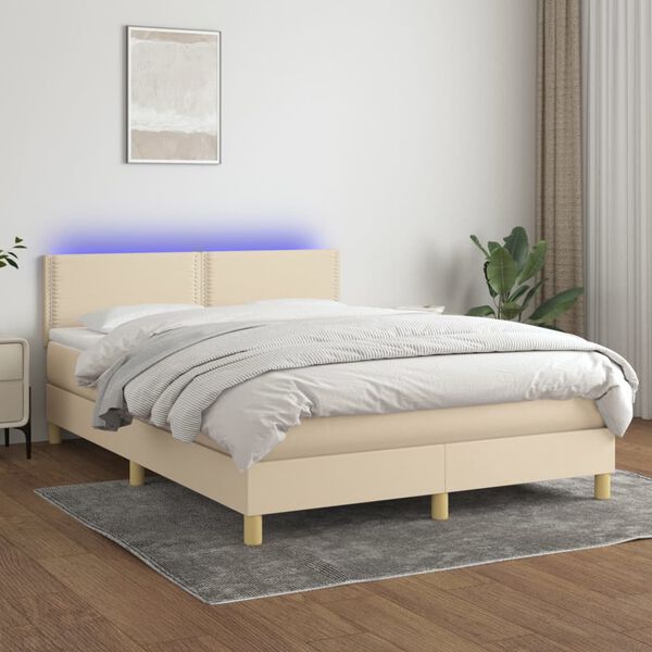 vidaXL Boxspring met matras en LED stof cr&egrave;mekleurig 140x200 cm