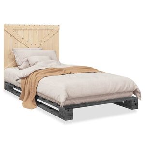 vidaXL Bedframe met hoofdbord massief grenenhout grijs 100x200 cm