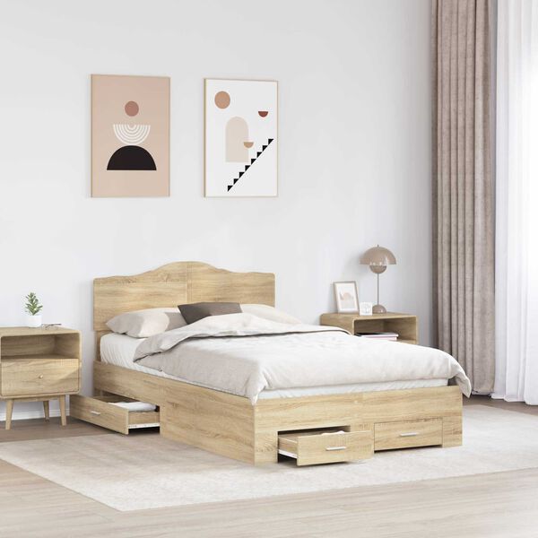 vidaXL Bedframe met hoofdeinde Sonoma Eiken 120 x 200 cm Bewerkt hout