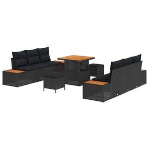 vidaXL Tuinbankenset 9 pcs Zwart Poly Riet en Poedercoated Staal