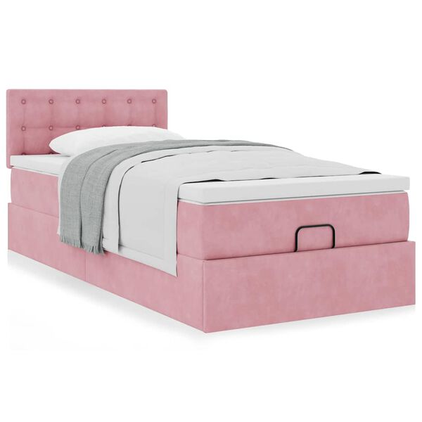vidaXL Ottoman bed met matras 90x190cm fluweel roze