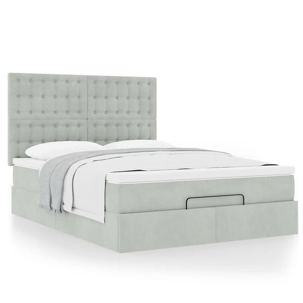 vidaXL Ottoman bed met matrassen 140x200cm fluweel lichtgrijs