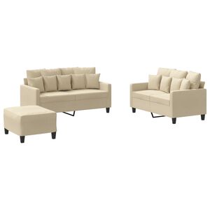 vidaXL 3-delige Loungeset met kussens stof cr&egrave;mekleurig