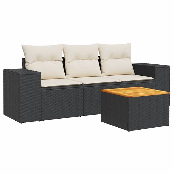 vidaXL 4-delige Loungeset met kussens poly rattan zwart