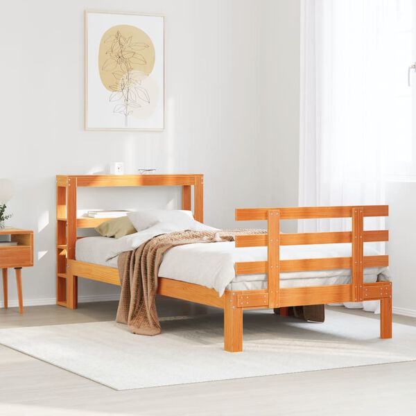 vidaXL Bedframe met hoofdbord massief grenenhout wasbruin 90x190 cm