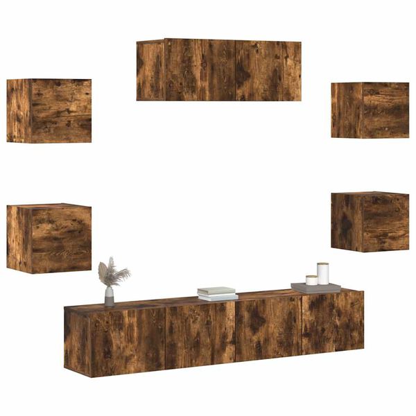 vidaXL 7-delige Tv-meubelset bewerkt hout gerookt eikenkleurig