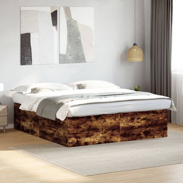 vidaXL Bedframe bewerkt hout gerookt eikenkleurig 180x200 cm