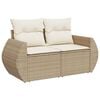 vidaXL Tuinbank 2-zits met kussens poly rattan beige