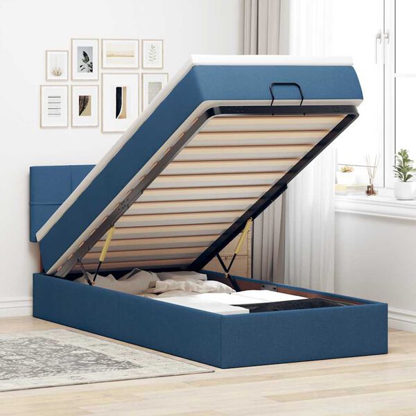 vidaXL Bed met matras 90x200 cm stof blauw