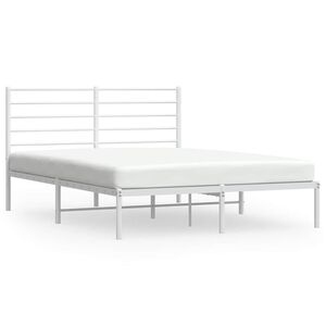 vidaXL Bedframe met hoofdbord metaal wit 135x190 cm