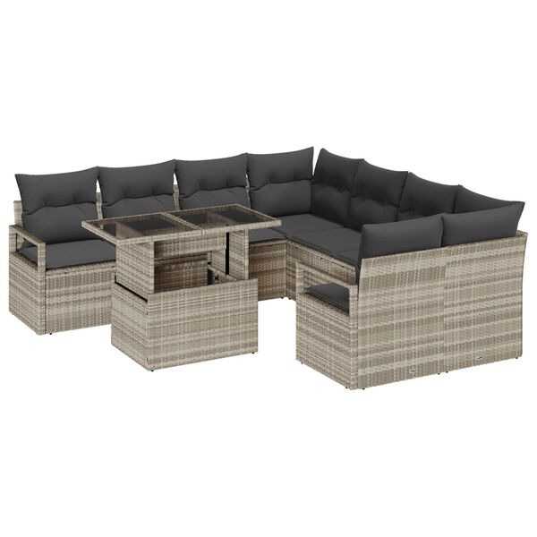 vidaXL Tuin Sofa Set met opslag 9 pcs Lichtgrijs Poly riet