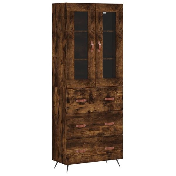 vidaXL Hoge kast 69,5x34x180 cm bewerkt hout gerookt eikenkleurig