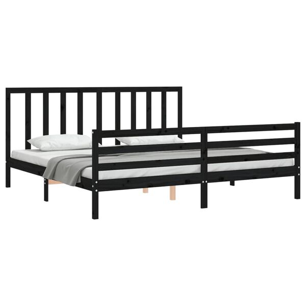 vidaXL Bedframe met hoofdbord massief hout zwart 200x200 cm