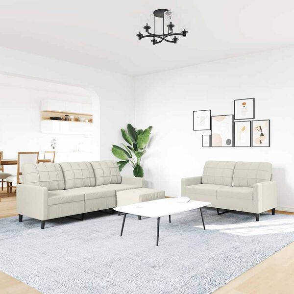 vidaXL 3-delige Loungeset met kussens fluweel crèmekleurig
