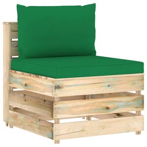 vidaXL Middenbank sectioneel met kussens groen ge&iuml;mpregneerd hout