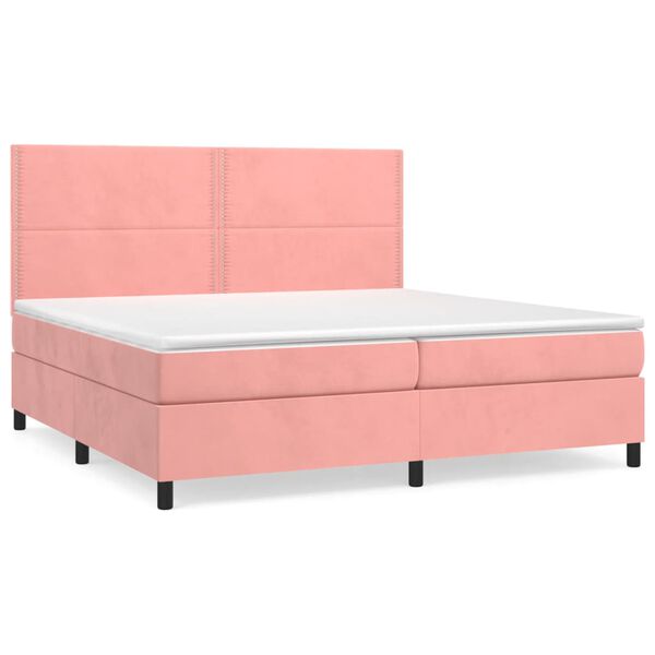 vidaXL Boxspring met matras fluweel roze 200x200 cm