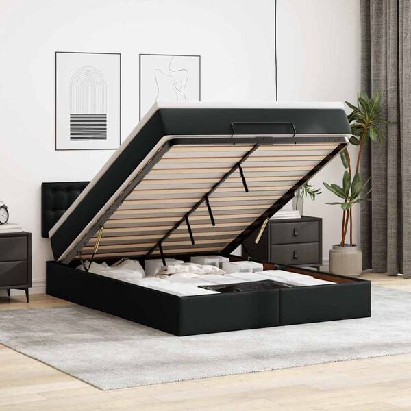 vidaXL Bed poef met matrassen en LED's 140x200cm kunstleer zwart