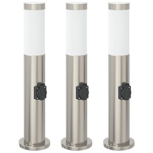 vidaXL Bolderverlichting met stopcontact 3 stuks 50 cm roestvrij staal IP44