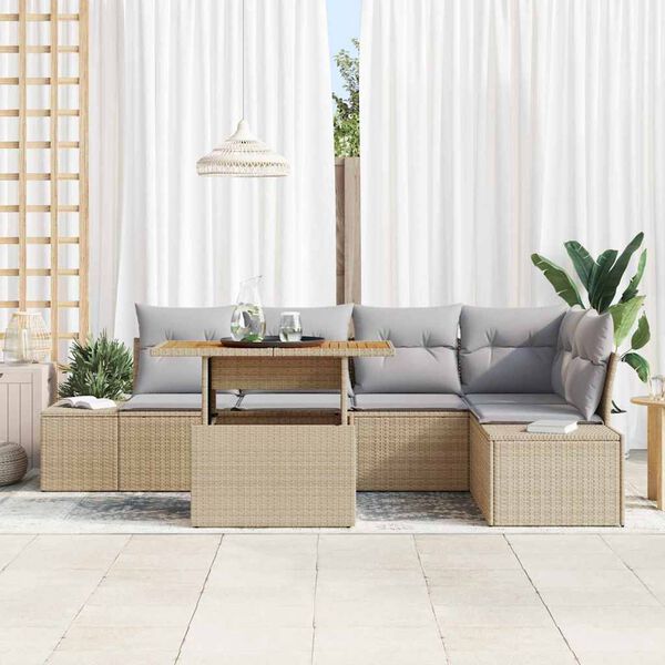 vidaXL Tuin Eetset met kussen met kussen 6 pcs Beige en Grijs