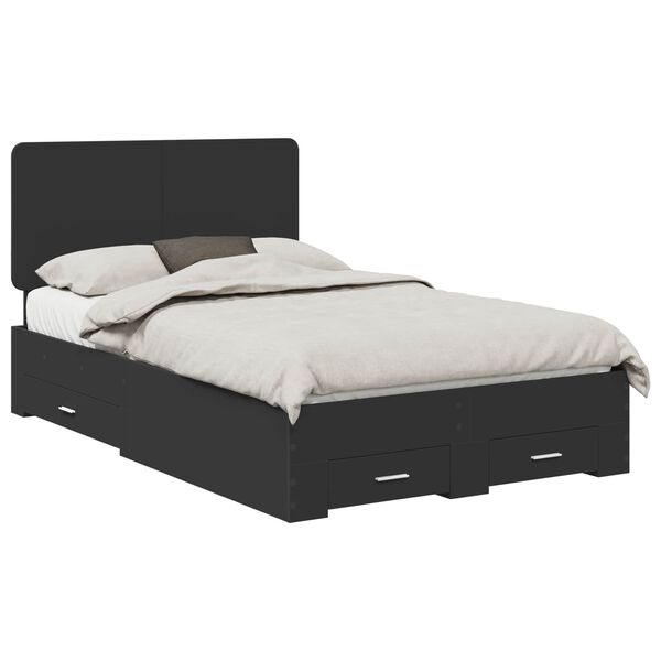 vidaXL Bedframe met hoofdeinde Zwart 135 x 190 cm Bewerkt hout