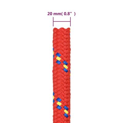 vidaXL Boottouw 20 mm 50 m polypropyleen rood