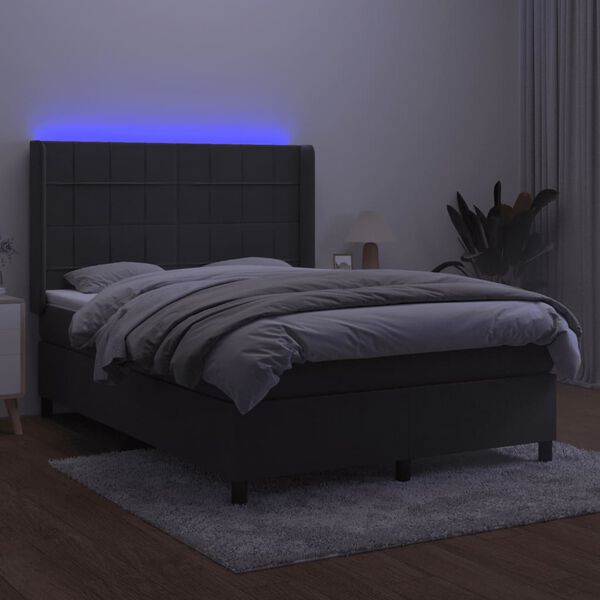 vidaXL Boxspring met matras en LED fluweel donkergrijs 140x190 cm