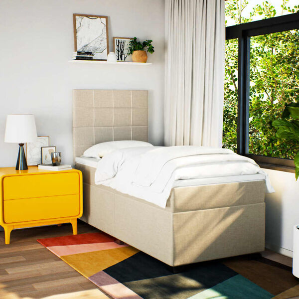 vidaXL Boxspring met matras stof cr&egrave;mekleurig 90x200 cm