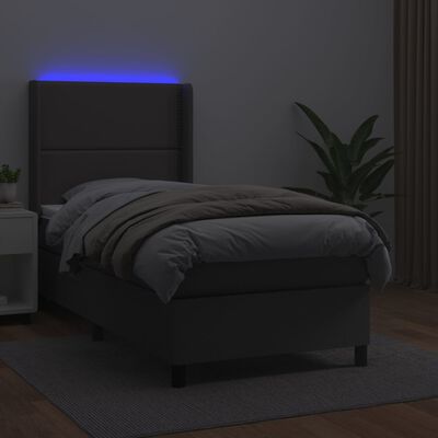 vidaXL Boxspring met matras en LED kunstleer grijs 80x200 cm