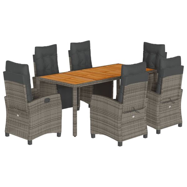 vidaXL 7-delige Tuinset met kussens poly rattan grijs