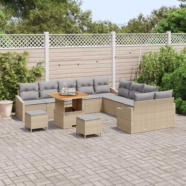 vidaXL Tuinbankenset met kussen 13 pcs Beige poly rattan