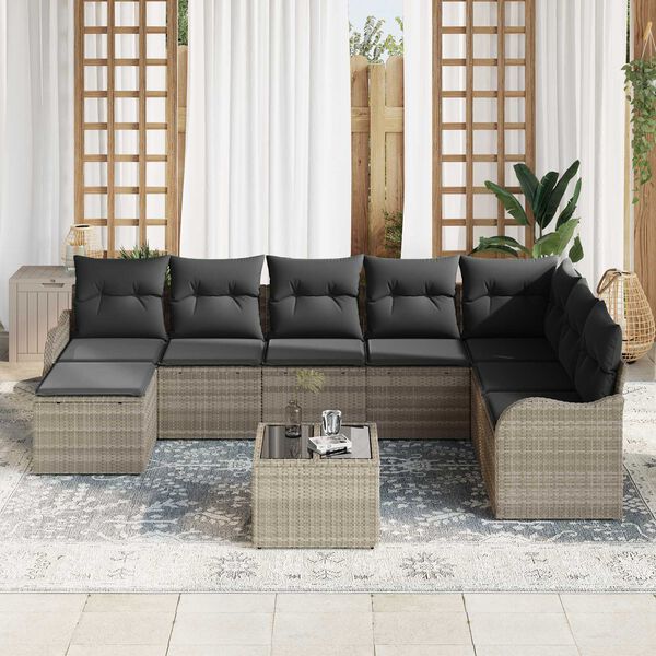 vidaXL Tuin Sofa Set met kussen 9 pcs Lichtgrijs Poly riet