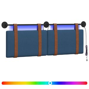 vidaXL Hangend hoofdbord Met LED-verlichting Blauw Antiek PU