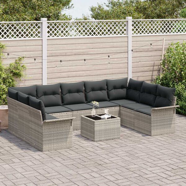 vidaXL Tuin Sofa Set met opslag 10 pcs Grijs poly rattan